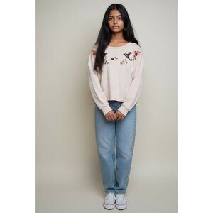 Disney LC Lauren Conrad Embroidered Bird & Floral Pullover Cropped Sweatshirt Sw